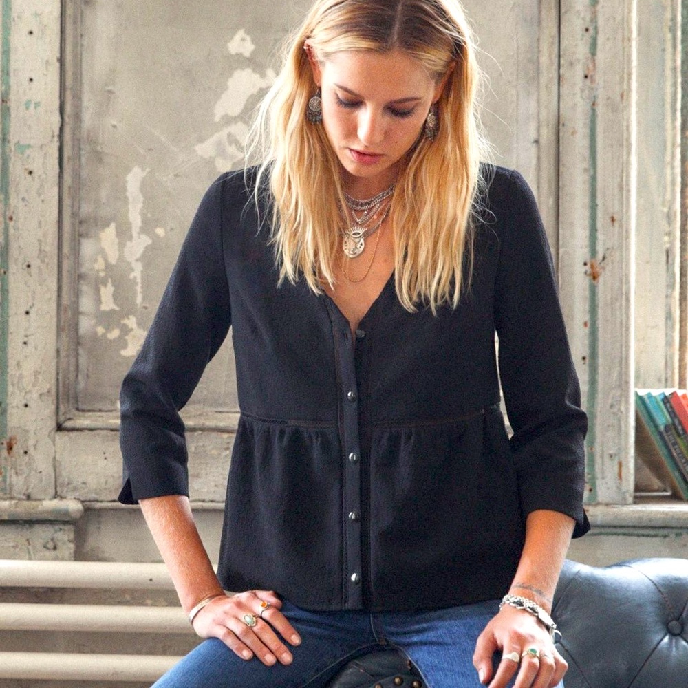 Sezane Black Top, Leona Blouse